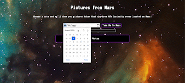 gif of date picker and mars pictures taken by curiosity rover